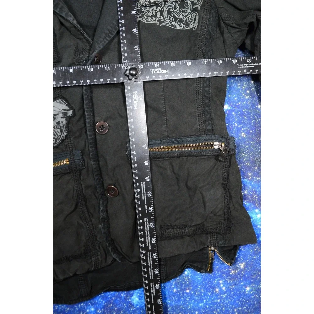 Triple Five Soul Blazer Jacket Medium Black Military Canvas Zip Pockets